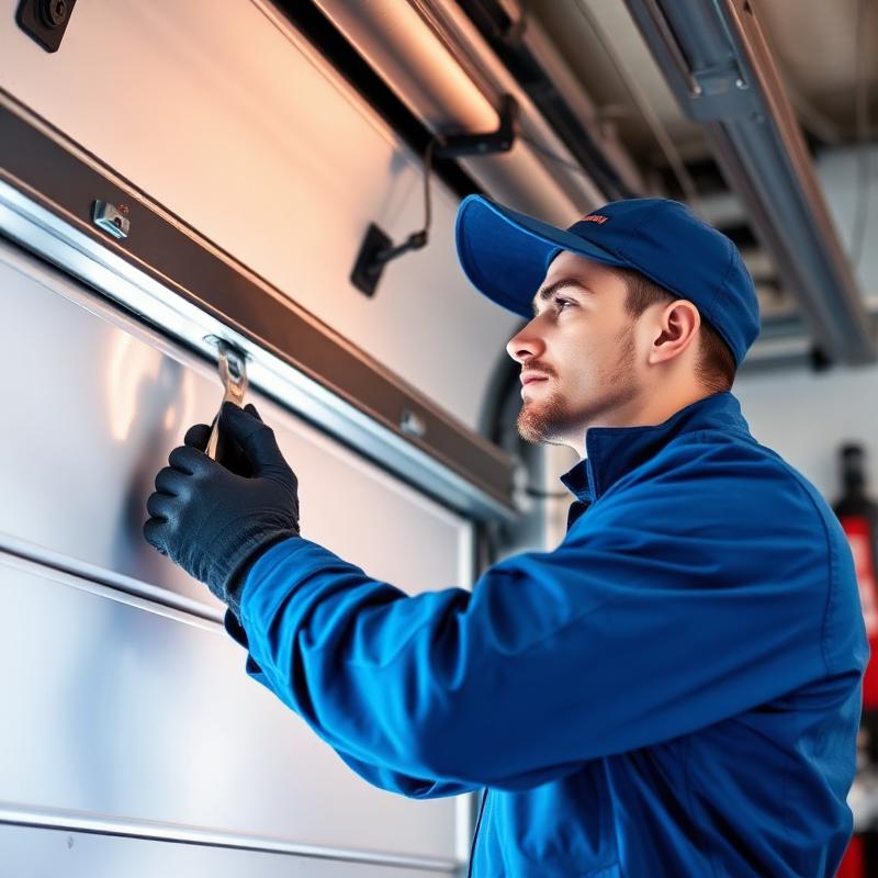 Professional garage door technician at work